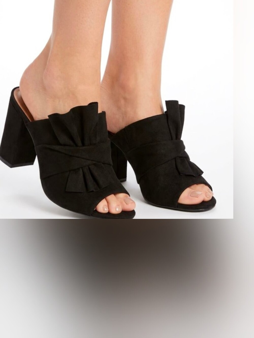 Christian Siriano Black Ruffle Block Heel Mules